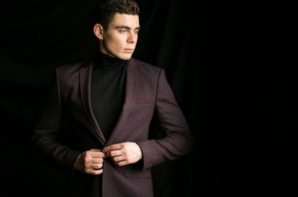 a burgundy suit 